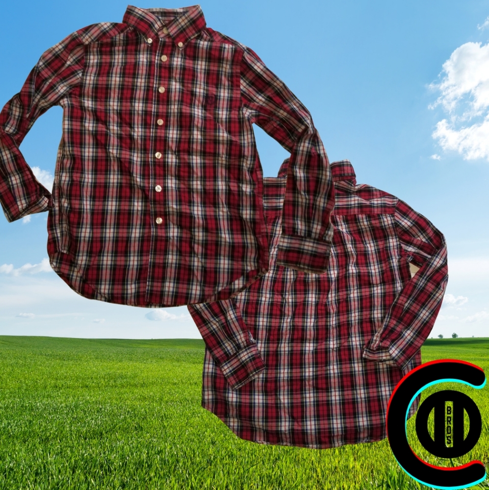 Boys chaps plaid button down shirt, size 8